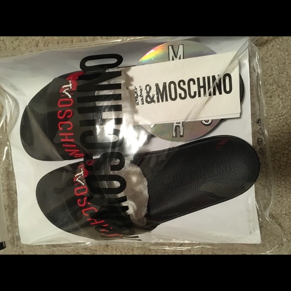 H&M x Moschino Slides with Logo Men’s Black 11.5us - Picture 6 of 6